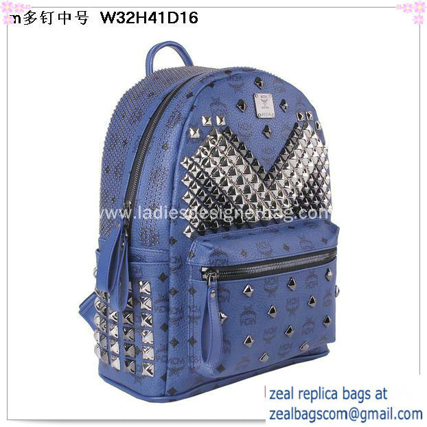 High Quality Replica Hot Sale MCM Medium Stark Front Studs Backpack MC4237 Royal